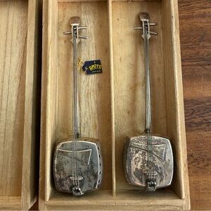 Vintage NOS Sterling 925 Silver Japanese Shamisen Banjo Salt & Pepper Shaker Set